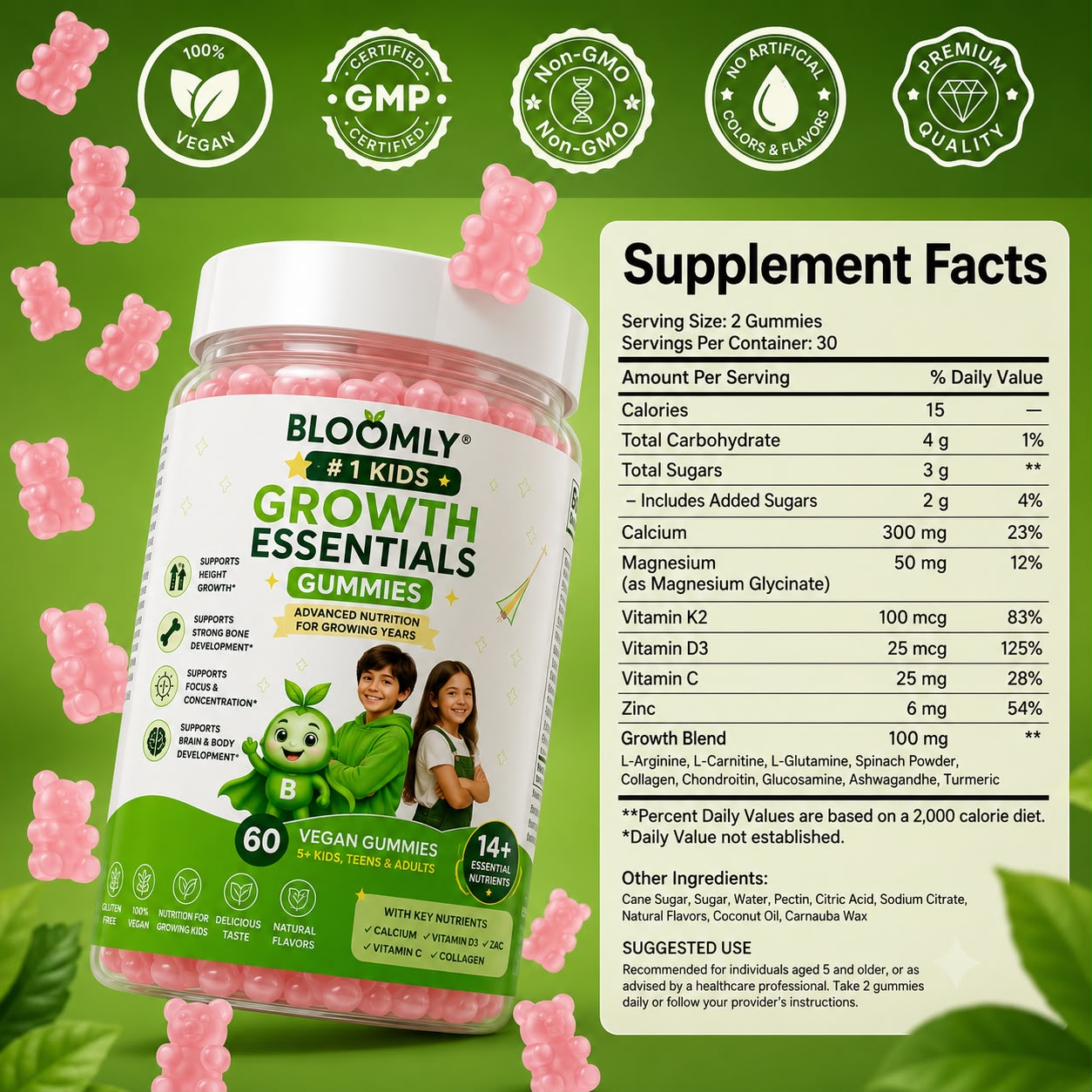 Bloomly Growth Essentials – Daily Gummies for Growing Kids