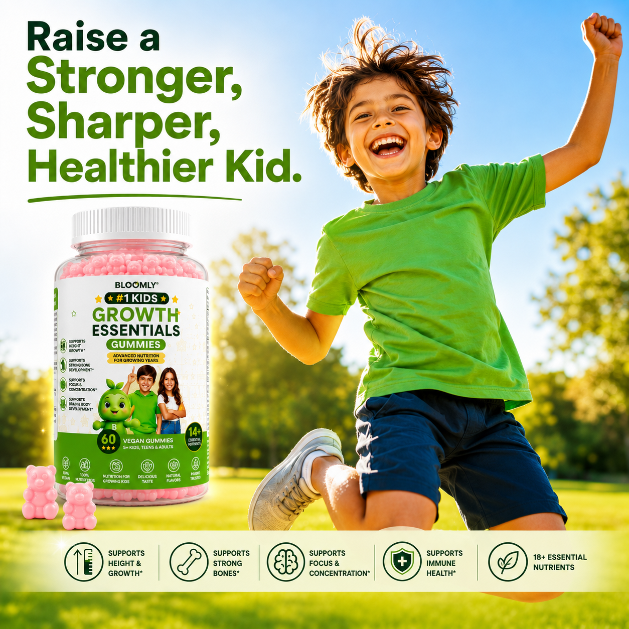 Bloomly Growth Essentials – Daily Gummies for Growing Kids