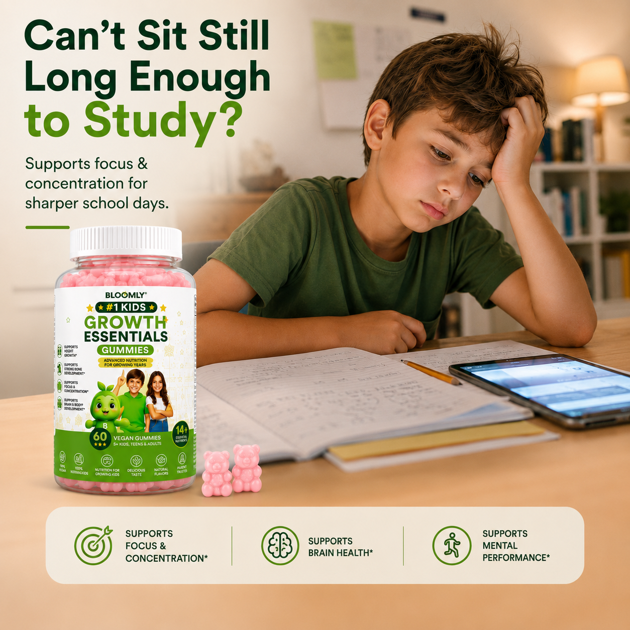 Bloomly Growth Essentials – Daily Gummies for Growing Kids