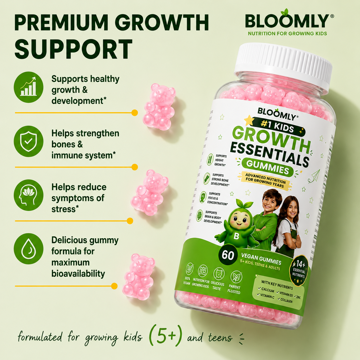 Bloomly Growth Essentials – Daily Gummies for Growing Kids