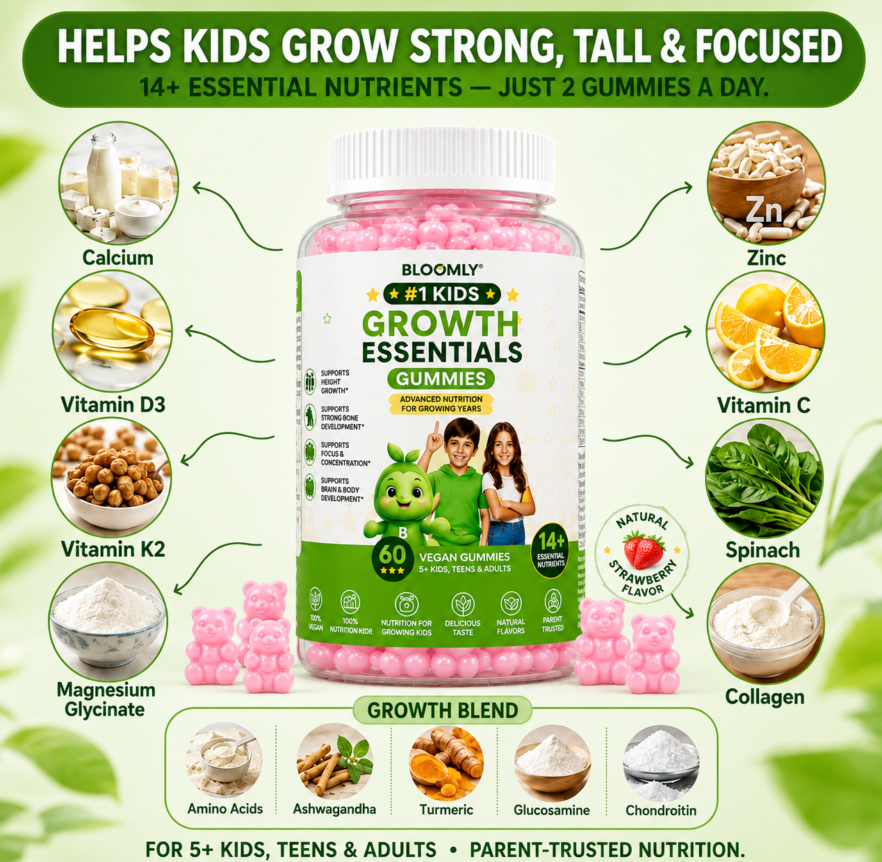 Bloomly Growth Essentials – Daily Gummies for Growing Kids